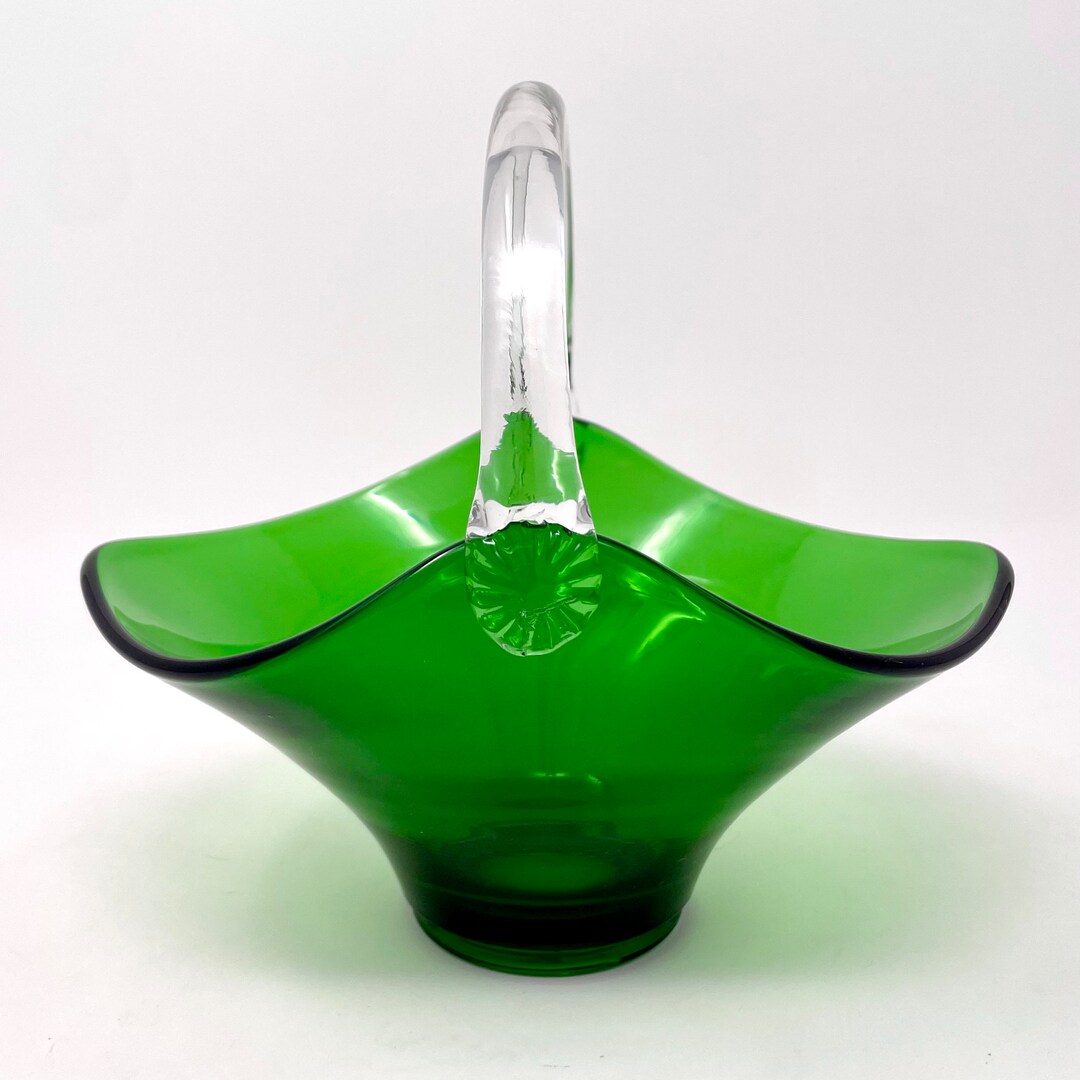 Viking Glass Company Evergreen Epic Art Glass Basket With Etsy