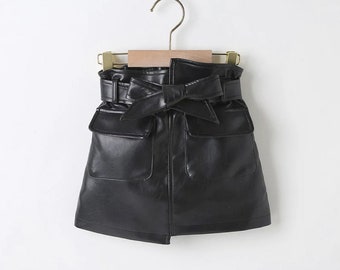 Smiling sunflower Girls PU Leather Skirts Children/'s Clothing Girls Short Skirts Leather Skirts Suitable for 3-7 Years Old
