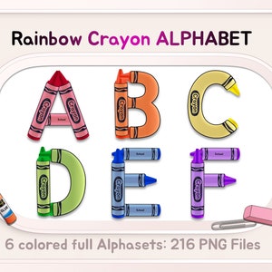 Rainbow Crayon Alphabet, Crayon Letters, Doodle Letter PNG, Teacher Numbers, Back to School, Bulletin Board