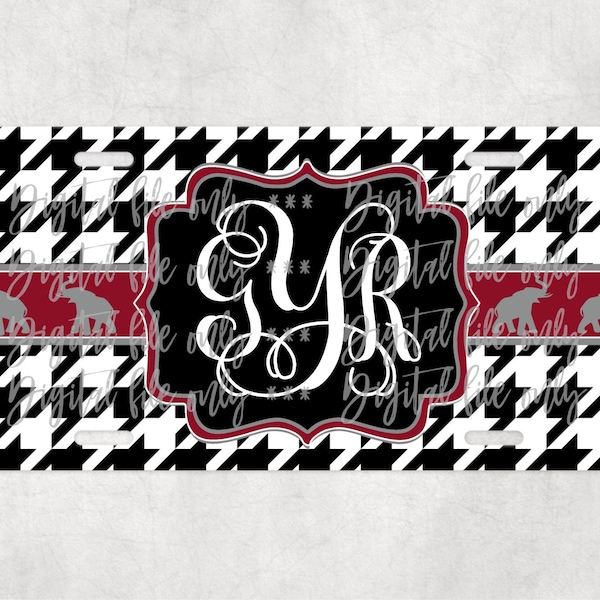 Houndstooth & crimson license plate car tag sublimation digital download, png, sublimation template, instant download, digital file