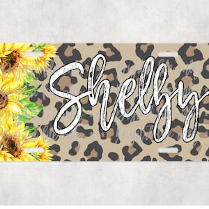 2 files Sunflowers on leopard license plate car tag sublimation digital download, png, sublimation template, instant download, digital file