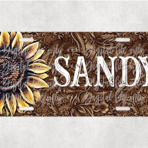 Western leather sunflower license plate car tag sublimation digital download, png, sublimation template, instant download, digital file