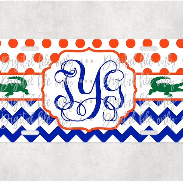 Orange & blue gator license plate car tag sublimation digital download, png, sublimation template, instant download, digital file