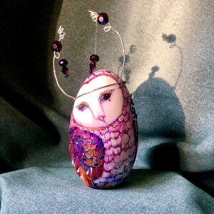 Art egg &quot;Owl Sorceress&quot;, Сollectible egg, Favorite wooden egg, Matryoshka, Author&#39;s matryoshka, Hand painted decor, Owl in the crown