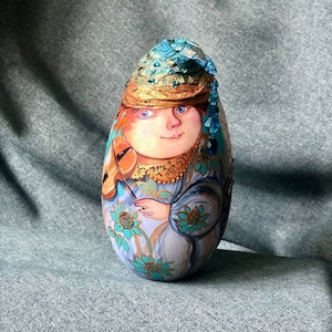 Art egg &quot;Violinist Angel&quot;, Сollectible egg, Favorite wooden egg, Matryoshka, Author&#39;s matryoshka, Hand painted decor for home, single copy
