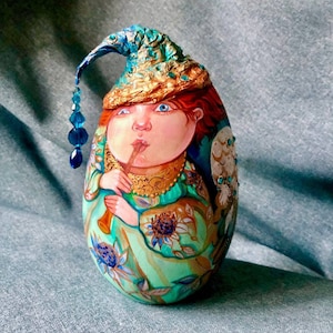 Art egg &quot;Angel Musician&quot;, Сollectible egg, Favorite wooden egg, Matryoshka, Author&#39;s matryoshka, Hand painted decor for home, single copy