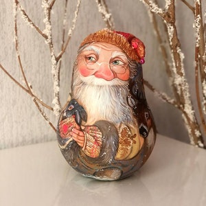 Matryoshka, Wooden Rattle &#39;Favorite Santa&#39;, Roly-Poly Doll, Сollectible Doll, Musical Toys, Tilting Doll, Author&#39;s Matryoshka,Ukrainian doll