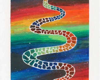 rainbow snake ハンドメイドパステル画　絵画アート原画 Rainbow Snake