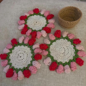Handmade Flower Pot Crochet Coasters - Custom Colors