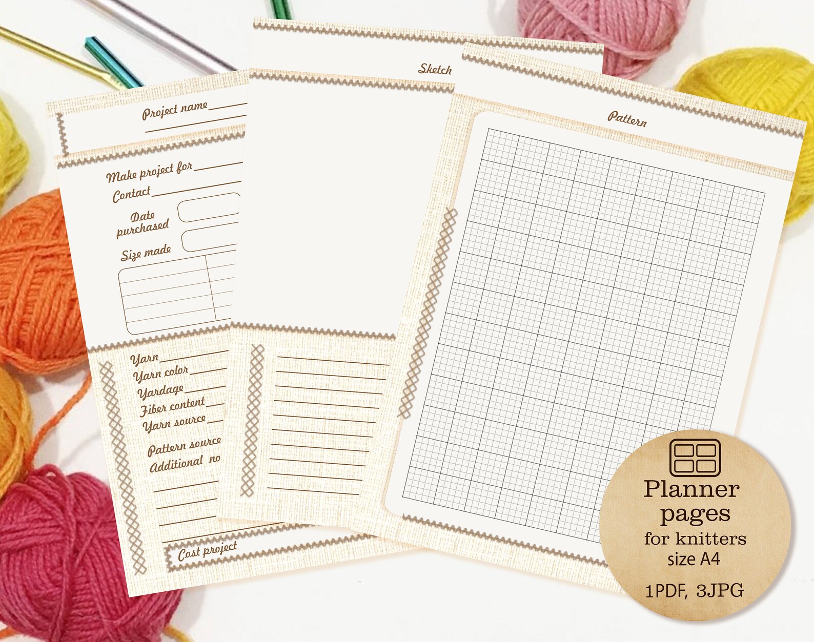 Knitting Project Planner Page Digital Download Etsy