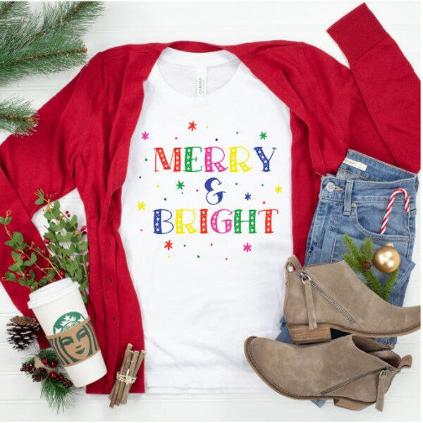 Merry and Bright SVG, Christmas SVG, Christmas Shirt SVG, Colorful Christmas Svg, Fun Christmas Svg, Bright Svg, Cricut Svg, Silhouette Svg