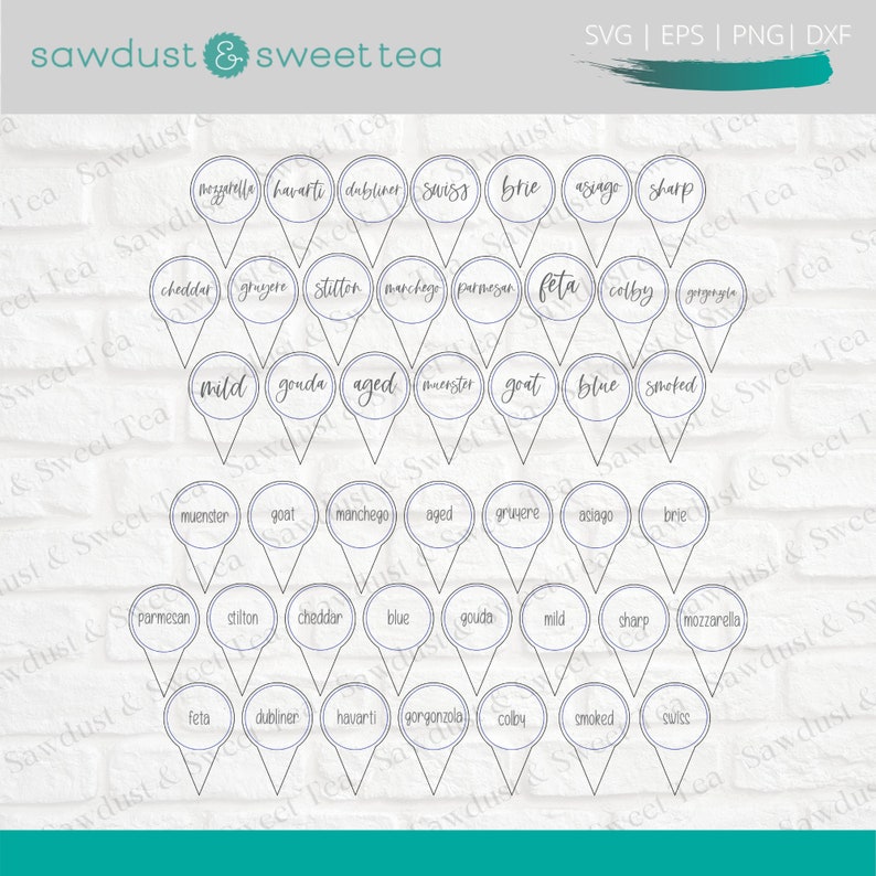 May include: A printable chart with 36 circles, each containing the name of a different type of cheese. The circles are arranged in a grid pattern and are connected by lines that resemble the shape of a cheese knife.