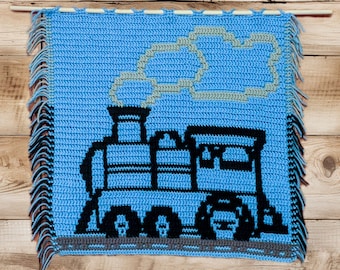 Austin Train Engine Mosaic Crochet Pattern pillow wall hanging child blanket