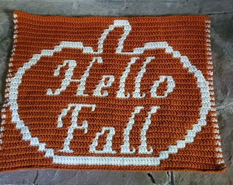 Hello Fall Pumpkin Placemat or Pillow size, Mosaic Crochet Pattern