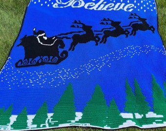 Believe Santa Reindeer Blanket Mosaic Crochet Pattern