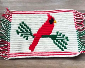 Cardinal Christmas Crochet Placemat, Pillow Pattern | Mosaic, Tapestry (PDF Pattern)