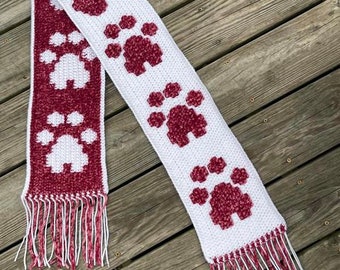 Paula's Puppy Paw Print Scarf - Overlay Mosaic Crochet Pattern pawprints dog