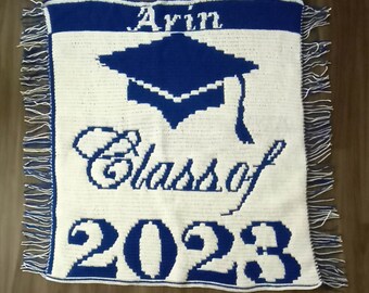 Personalized - Class of 2023 Throw - Mosaic Crochet Pattern - Blanket - graduation gift personalize - high school grad - college grad