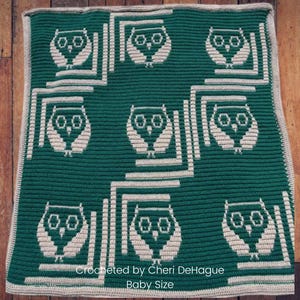 Log Cabin Owl Mosaic Quilt – Mosaic Crochet Blanket and Baby, Lapghan Pattern | Overlay Mosaic Crochet | Owl Afghan | Crochet PDF Download