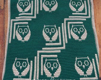 Owl Mosaic Crochet Blanket Pattern: Log Cabin Quilt, Baby Lapghan (PDF Download)