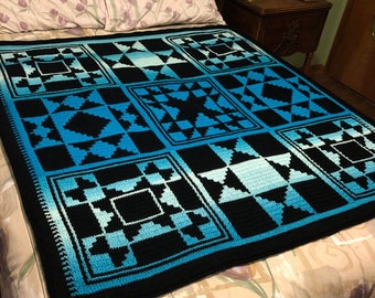 Sadie’s Star Mosaic Crochet Quilt - Throw Size - Overlay Mosaic Pattern - Blanket, Afghan, Beginner pattern