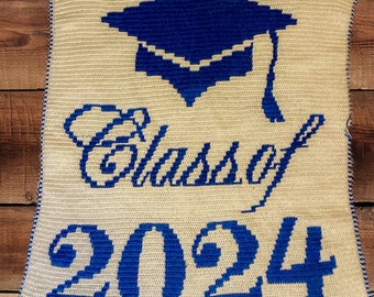 Class of 2024 Throw Mosaic Crochet Pattern graduate graduation gift