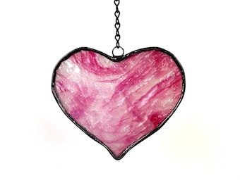 Stained Glass Magenta Swirled Heart Suncatcher Gift