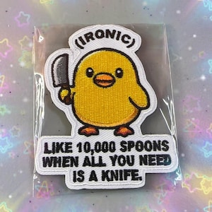 Bringing a Spoon to a Knife Fight Ironic Patch – Duck Funny Morale Patch with Hook and Loop – Sarcastic Tactical Badge