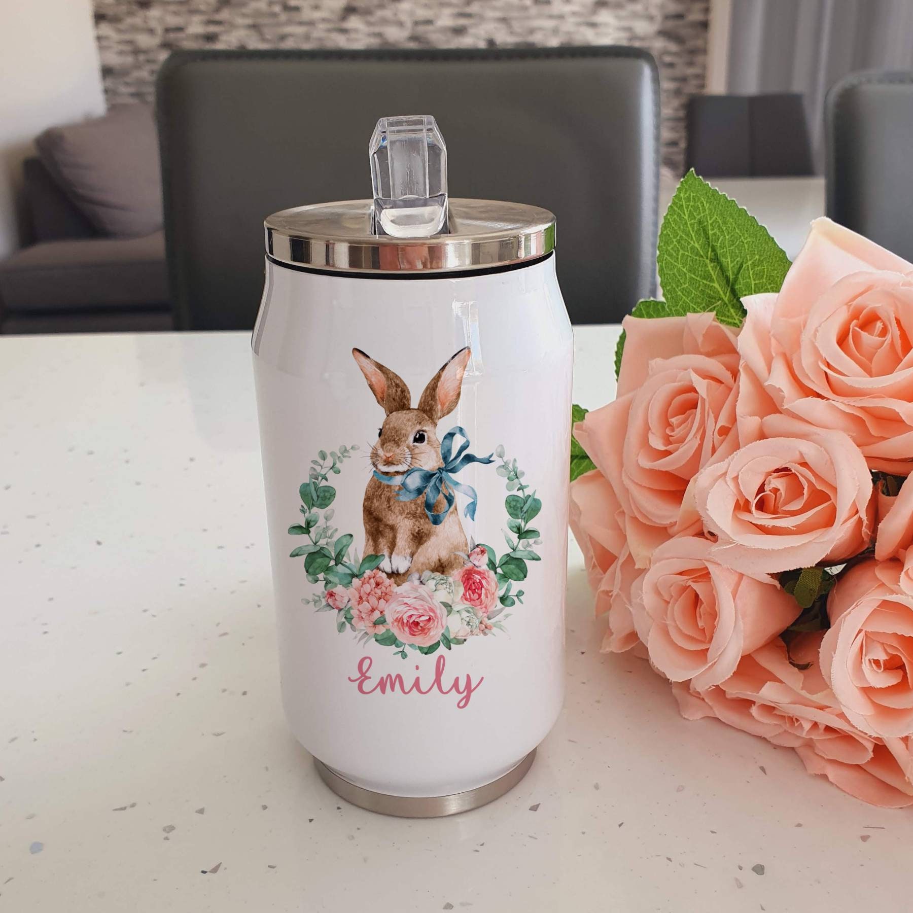 Rabbit Water Bottle Personalised Rabbit Drinks Bottle Etsy