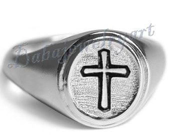 Anillo cruzado, 925 anillo cruzado de plata de ley, cruz de anillo hombres, anillo cristiano, heavy hombres signet anillo, anillo de hombres, regalo de joyería para hombres para él