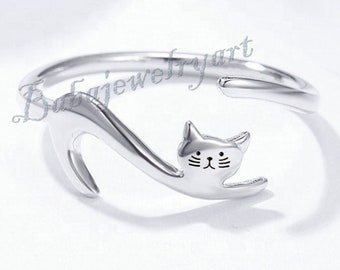 Cat Ring, Silver Cat Ring, Cat Lovers Ring, Cat jewelry, Christmas, minimalist, Animal jewelry, Lady Ring, Gift for her, Kitty, Kitten Ring