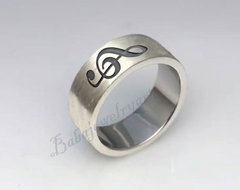 Violin Ring, Silver Music Ring, Treble Clef Ring Jewelry, Silver Band Music Ring, Musical Ring Jewelry, Musical Note Ring, Engraved Wedding