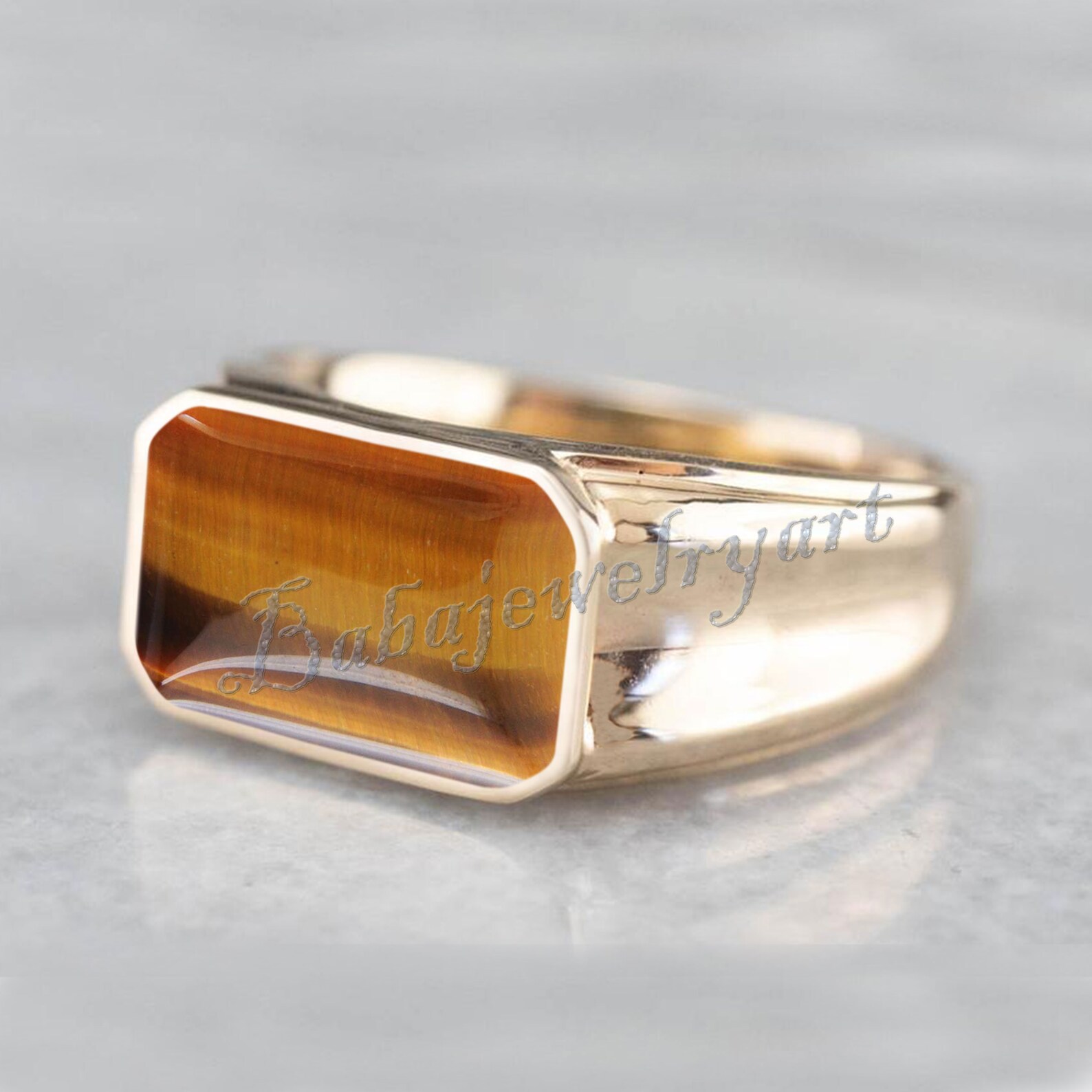 Mens Tiger Eye Ring Rectangle Tiger Eye Mens Ring Etsy