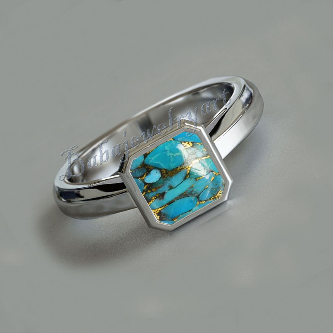 Blue Copper Turquoise Ring Solid 925 Sterling Silver Ring For Etsy Uk