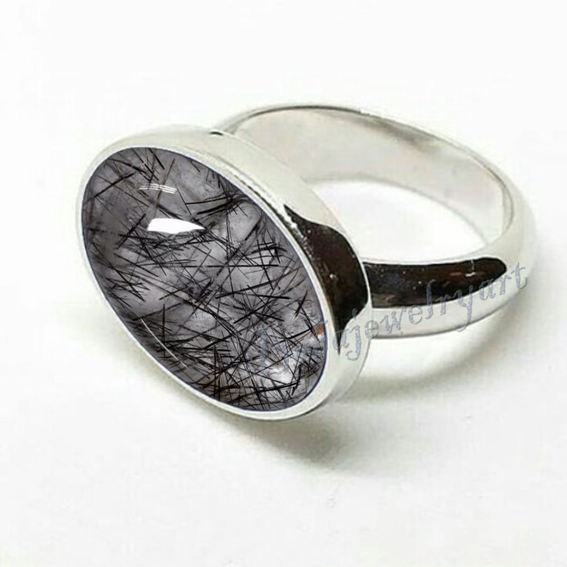 Black quartz ring Oval Quartz Ring Black Rutilated quartz Etsy