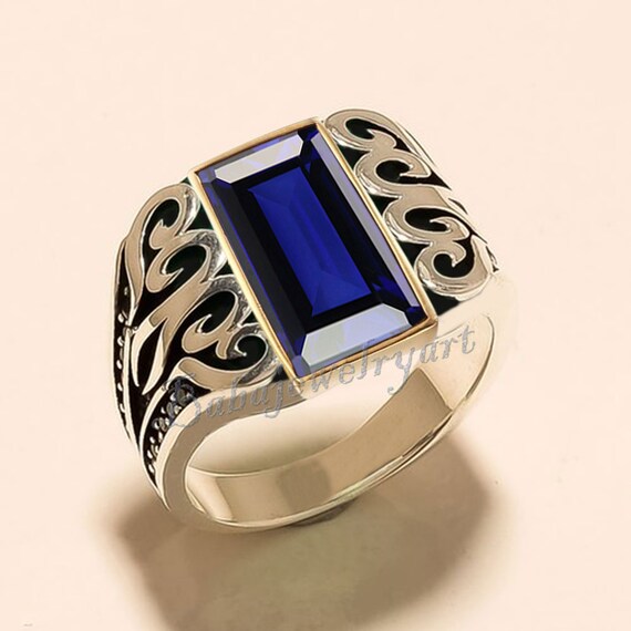 Buy Sapphire and CZ Mens Cocktail Men Ring, Sterling Silver Sapphire  Statement Ring for Men, Silver Signet Ring With Sapphire Online in India -  Etsy