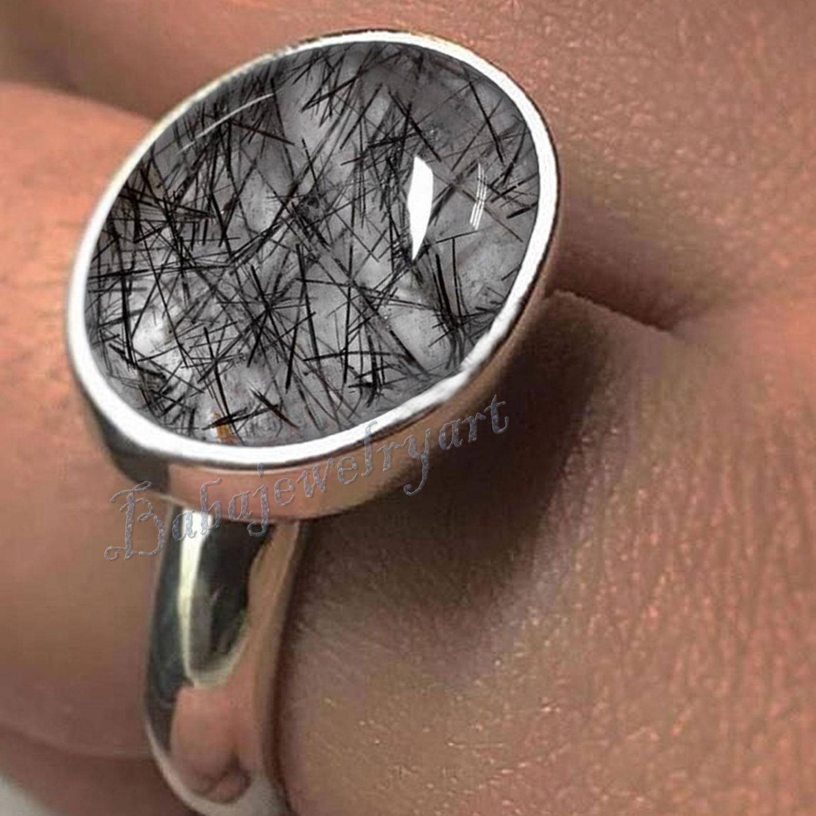 Black quartz ring Oval Quartz Ring Black Rutilated quartz Etsy