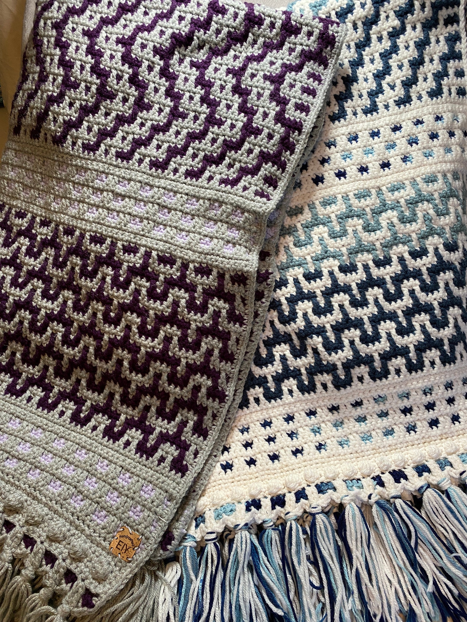 Mosaic Sampler Afghan Crocheted Etsy