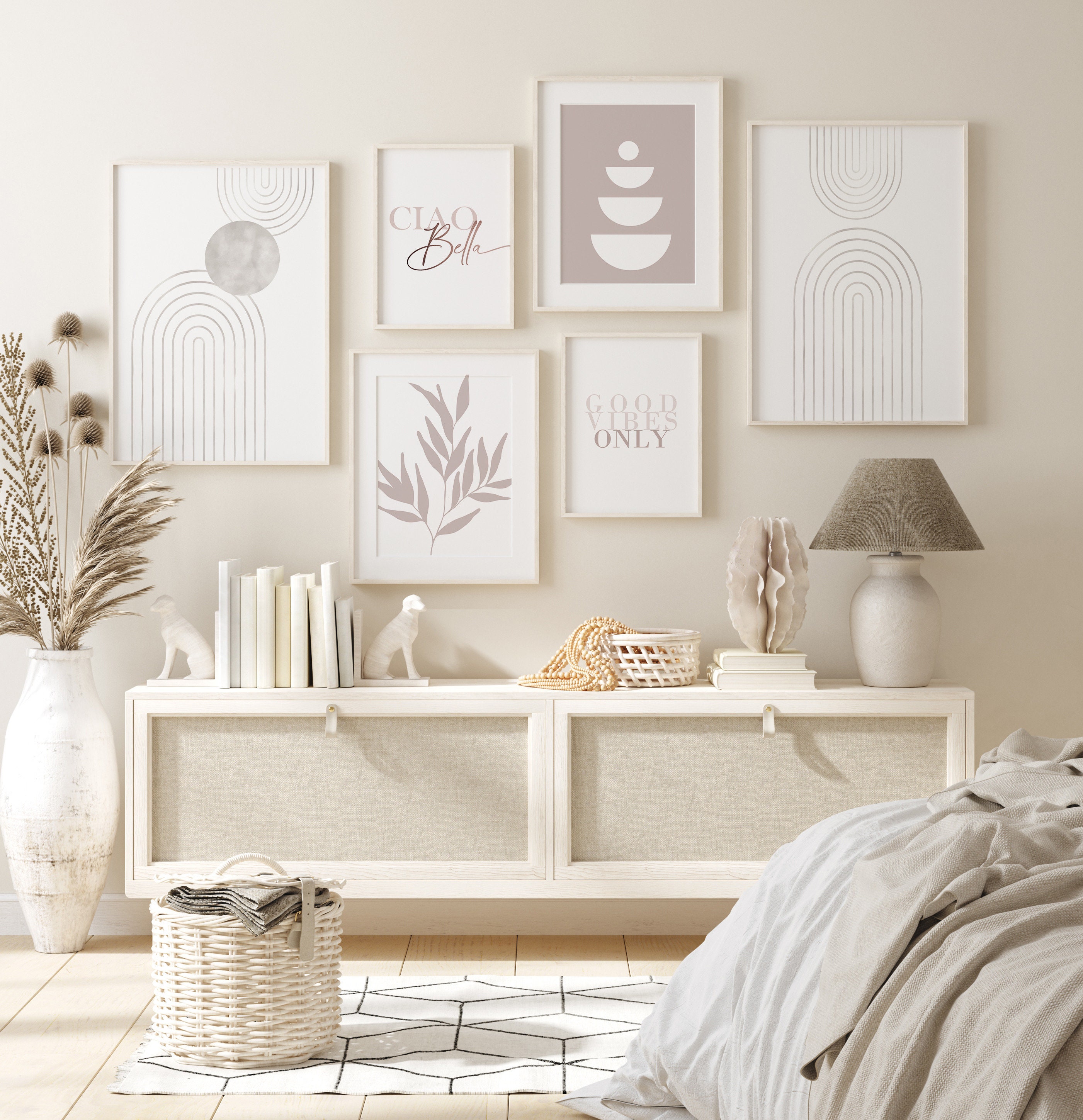 Beige Wall Art Set Gallery Wall Set Neutral Boho Living Room Etsy