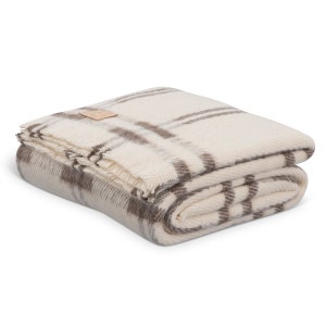 Soft Plaid Natural Wool Blanket 60 x 80 Inches
