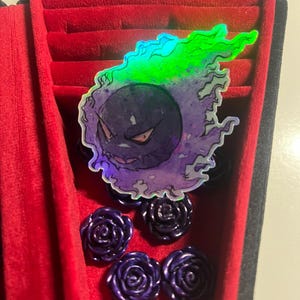 Holographic Pokémon Sticker | Gen 1 Gastly Ghost Type | Laptop, bottle, phone case decoration | Watercolor Art |  Retrò Gaming | Anime Art
