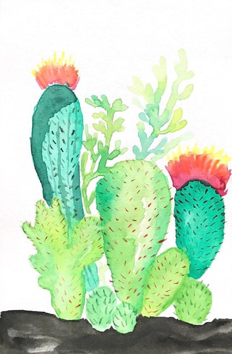 Download Cacti Painting Watercolor Cactus Cactus Art Original Watercolor Painting Watercolor Shantived Com