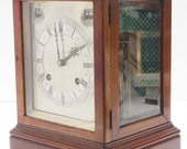 Antique German Library Bracket Clock 8-Day Mantel Clock Quarter Strike 4 Glass Case