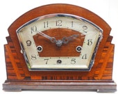 Inlaid Walnut Antique Westminster Chime Mantle Clock Art Deco 8 Day Striking Mantel Clock