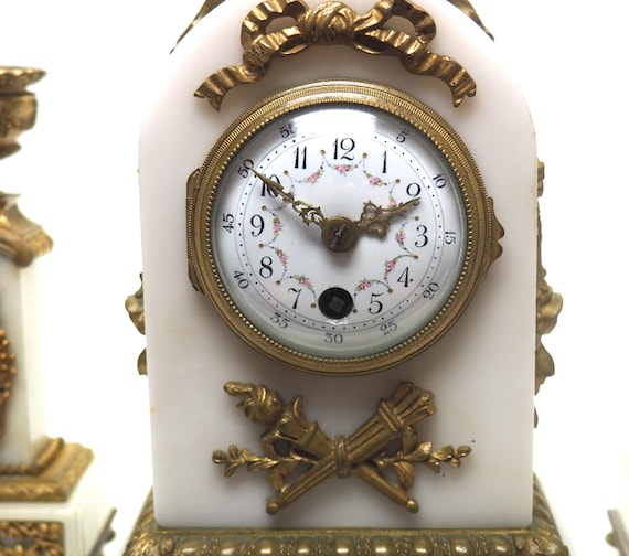 White Marble Clock,French Period,Mantle 