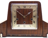 Fine Inlaid Walnut Antique Westminster Chime Mantle Clock Art Deco 8 Day Striking Mantel Clock