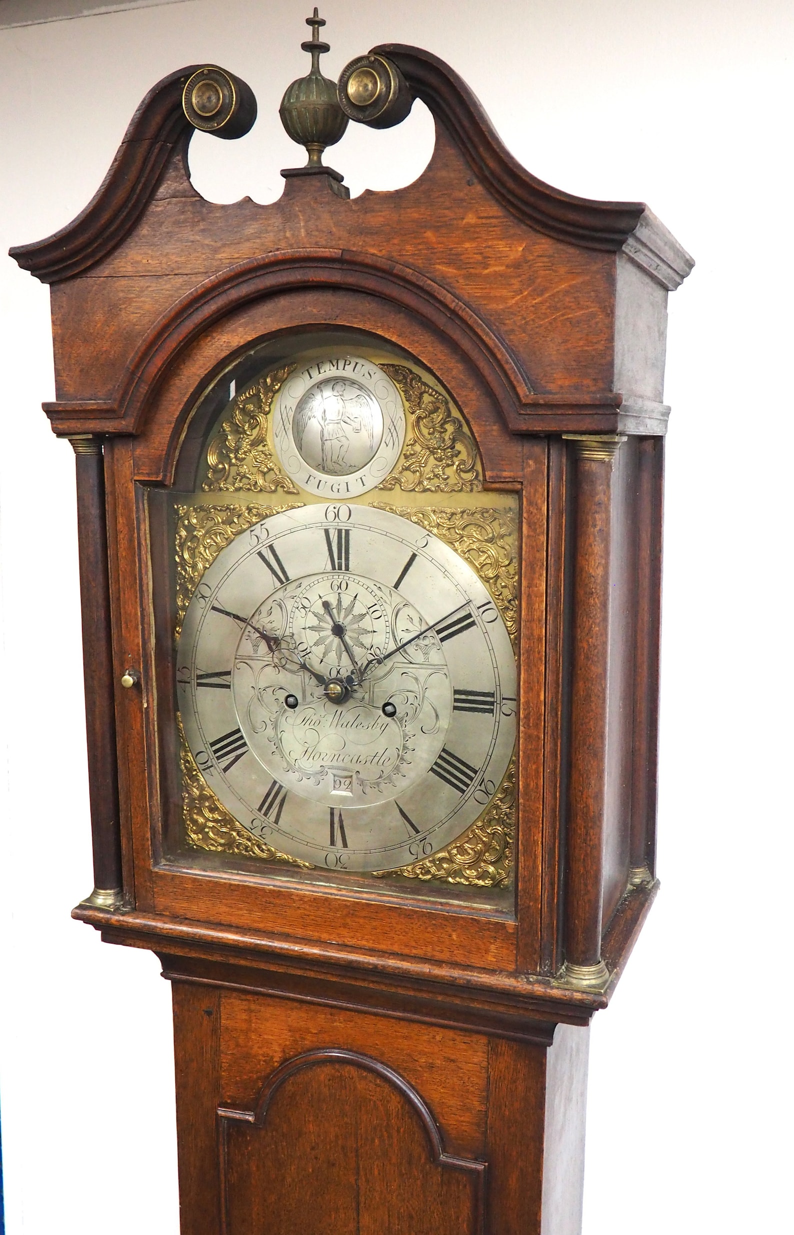 18THC English Longcase Clock In Oak Case Silver Brass Dial Etsy
