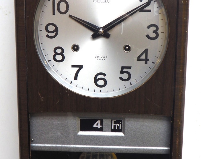 Vintage Japanese Seiko 30 Day Wall Clock Striking Day Date Wall Clock