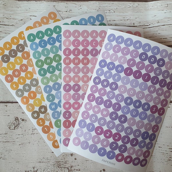 Colourful Circle Letter and Number Dot Stickers - planner, scrapbook, organisation stickers -117 dot stickers