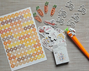 Cute Easter stationery bundle - Bunny carrot pen, paper clips and Stickers , planner set, journal set, scrapbook set